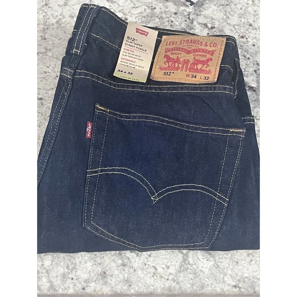 Levi 512 Slim Taper Jeans Mens 34X32 Blue Dark Wash Stretch Flex